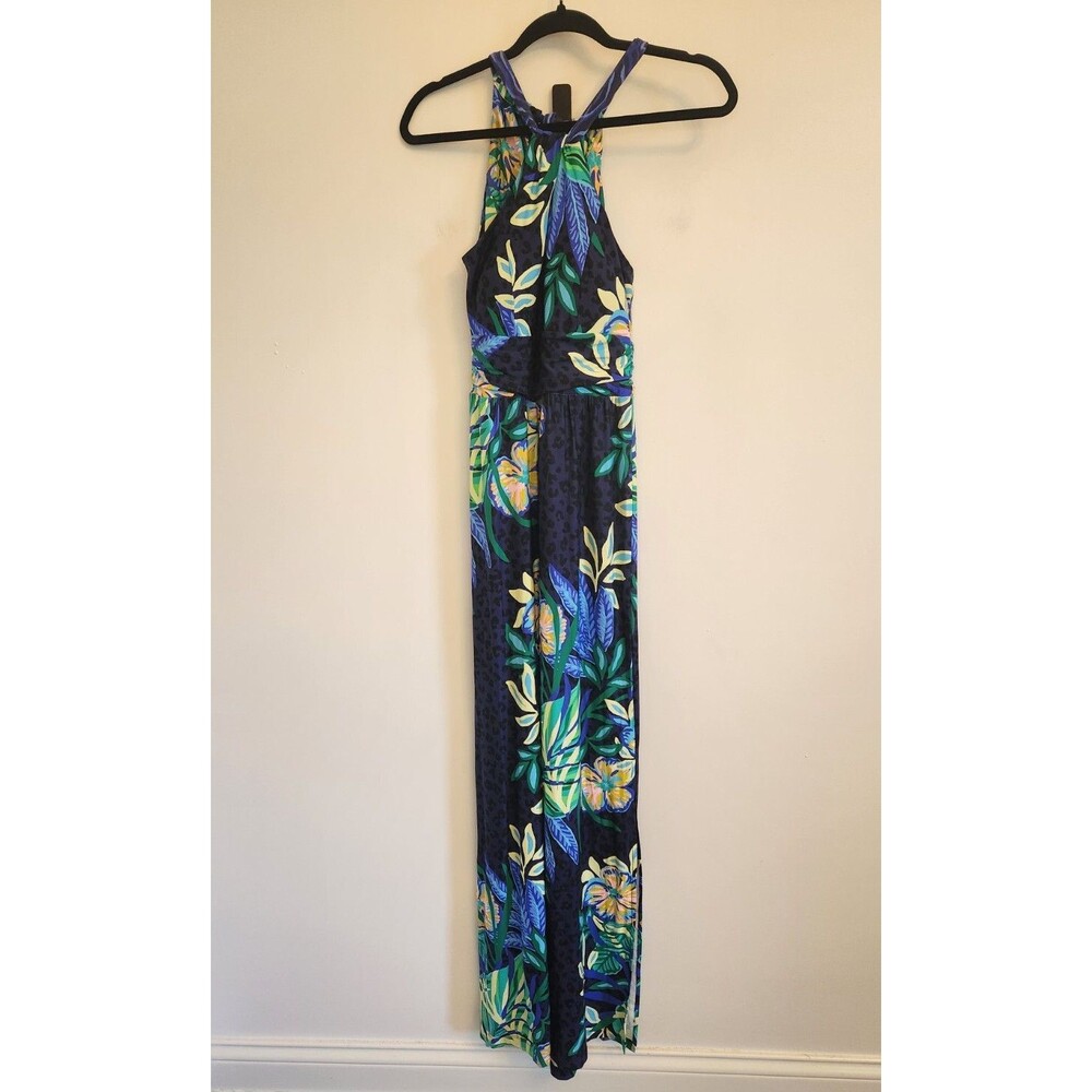 Lilly Pulitzer Orla Maxi Dress Navy & Blue Tropical Floral Halter XXS Resort NWT - Picture 3 of 13